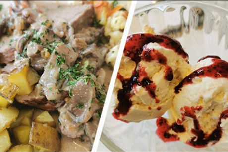  La Maschera Di Ferro byder på hygge og dejlig mad! - 2 retters menu for 1 person med kalve Scallopine med svampesovs, kartofler og grønt samt hjemmelavet is, værdi kr. 175,- 