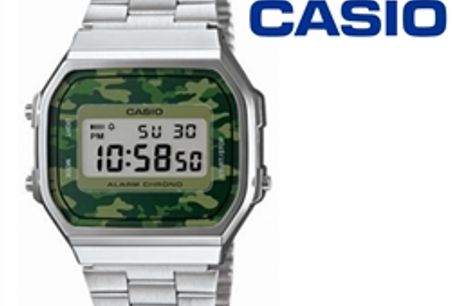 Relógio Casio® Vintage Prateado Camuflado Verde A168WEC-3EF por 52.14€ PORTES INCLUÍDOS