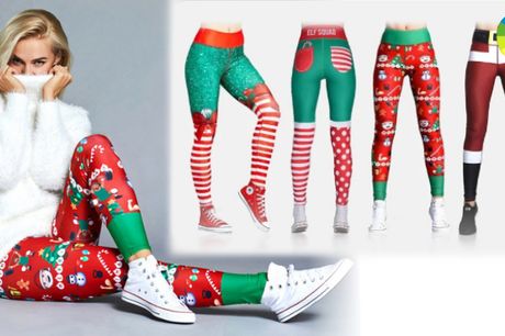 Tætsiddende og behagelige leggings med sjove julemotiver
