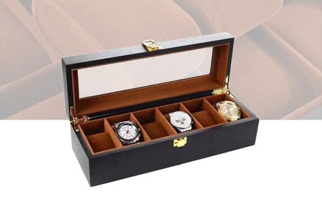 Luxe Houten Horloge Box - Geschikt voor Horloges en Sieraden - 6 Compartimenten met 6 Kussentjes - Bruin
