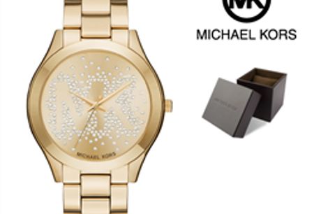 Relógio Michael Kors® Slim Runway Logo Gold | 5ATM por 188.10€ PORTES INCLUÍDOS