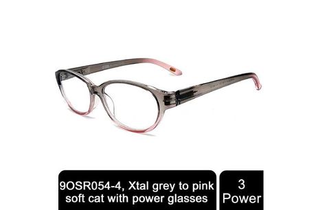 Storm readinng xtal grey to pink soft cat with +3 power glasses