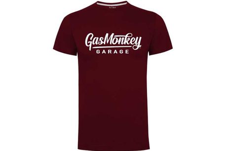 Gas Monkey Garage Large Script Logo Burgandy T Shirt