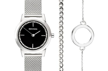 Sekonda Gift Set 49004.76. Dette perfekte gavesæt fra Sekonda indeholder et smukt ur og to matchene armbånd i et klassisk stål design. Gavesættet er udført i sølvtonet stål.