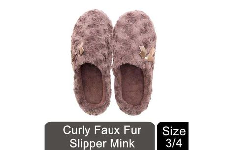 Curly Faux Fur Slipper Mink Size 3/4