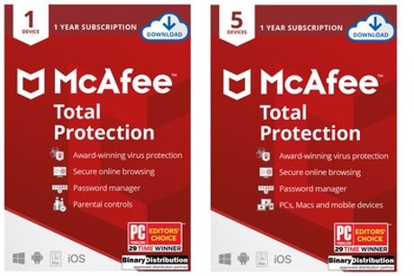 One-Year McAfee Total Protection 2022 for One or Five Devices