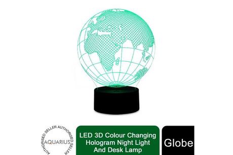 LED 3D Colour Changing Hologram Night Light and Desk Lamp, Globe