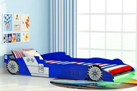 Cama carro de corrida LED para crianças 90x200 cm azul por 238.26€ PORTES INCLUÍDOS