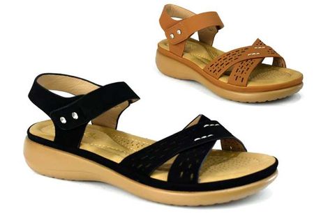 Ladies Strap Touch Close Slingback Wedge Sandals