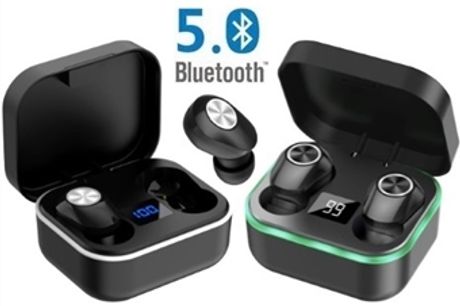 Auriculares sem Fios Pretos com Tecnologia TWS, Bluetooth 5.0, Microfone e Caixa de Carregamento Rápido por 33€. PORTES INCLUÍDOS.