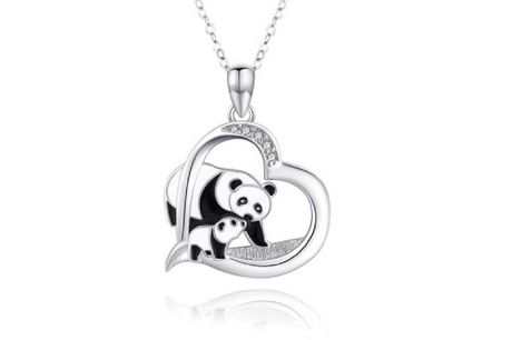 7.99 instead of 39.99 for a Silver Heart-Shaped Panda Necklace - save up to 80%