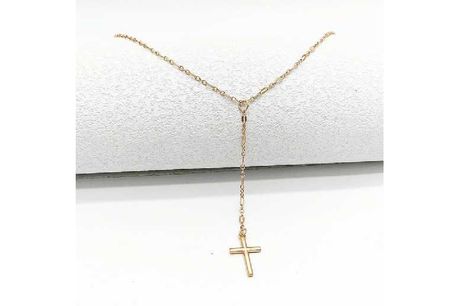 £7.99 instead of £39.99 for a Gold Tone Cross Lariat  Pendant Necklace 