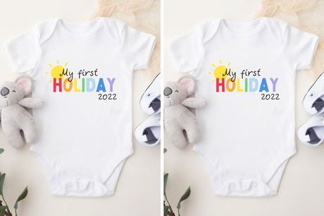 £7.99 instead of £8.99 for a ‘My First Holiday 2022’ short sleeve baby grow from My Rocking Kids – save 11% 