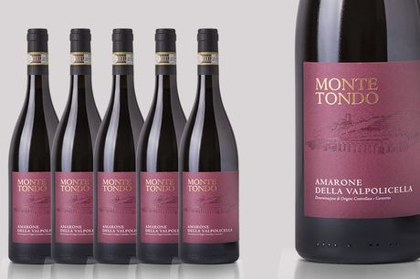Amarone della Valpolicella til særpris. Få 6 flasker Amarone della Valpolicella lavet på håndplukkede vindruer fra den familieejede vinproducent Monte Tondo. En ægte Amarone-vin til særpris og i stærkt begrænset antal.