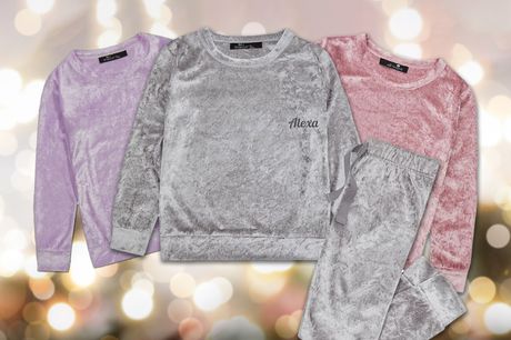 £26 for children’s crushed velvet pyjamas with a custom name from Style It Up
