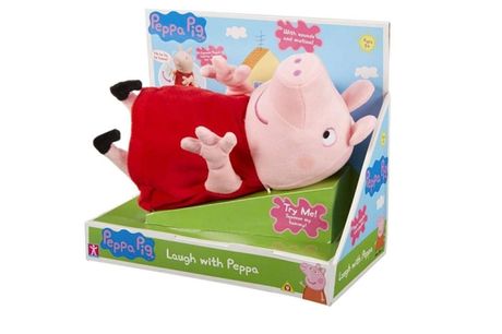 Peppa Pig bewegende en lachende knuffel <h2>Wat krijg je?</h2>
<ul>
 <li>Peppa Pig knuffel</li>
</ul>
<div>
<h2>Specificaties</h2>
<ul>
 <li><strong>Kleuren:</strong> roze, rood en zwart</li>
 <li><strong>Gewicht: </strong>267 gram</li>
 <li>Geschikt voor