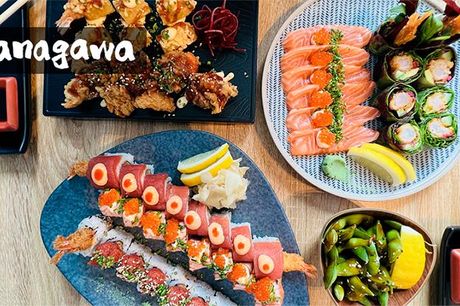 Takeaway: 40 eller 50 stykker luksus sushi.  Vesterbrogade: Kanagawa Sushi Bag den stilfulde restaurant står Song Zhang, der har fire års erfaring som sushikok på Sticks'n'Sushi og Lianhua Zheng, der har mange års erfaring fra den Michelin-stjernede resta