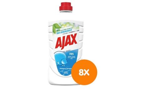 Ajax Allesreiniger Classic (8 flessen) <h2>Wat krijg je?</h2>
<ul>
 <li>Ajax Allesreiniger Classic</li>
 <li><strong>Aantal: </strong>8 flessen</li>
</ul>
<h2>Specificaties </h2>
<ul>
 <li>Voor een grondige reiniging</li>
 <li>Zonder naspoelen</li>
 <li>V