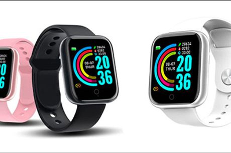 Super brugbar smartwatch - 1 stk. Smartwatch, vælg ml. sort, hvid eller lyserød. Værdi kr. 299,- 