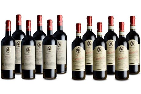6 flasker italiensk rødvin. Spar op til 66 % procent på velsmagende rødvin produceret i Toscana af sangiovese- og merlotdruer. Vælg mellem to vine.